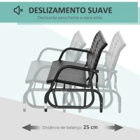 Outsunny Banco Baloiço de Vime de 2 Lugares Baloiço de Jardim com Balanço Ergonómico e Estrutura de Metal para Terraço Balcão Exterior Carga 220kg 70x120x84cm Preto(m-5)