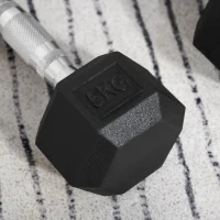 HOMCOM hexagon dumbbells set van 2 gietijzeren dumbbells handvat gekartelde dumbbell set dumbbell set gewichten metaal rubber zwart 2 x 5 KG(m-9)
