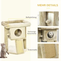 PawHut Krabpaal met jute krabmat, ligplatform, speelbal, kattenhuis, koffiebruin, 40 x 40 x 57 cm(m-5)