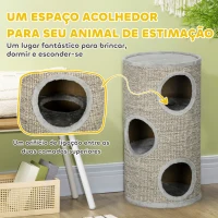 PawHut Barril para Arranhar Gatos de 3 níveis Torre para Arranhar Gatos com 3 Entradas e Tampa em Sisal Ø38x70cm Cinzento Claro(m-4)