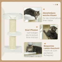 PawHut Krabpaal 91 cm speeltoren met kattenbed, platform lamul crèmewit(m-5)
