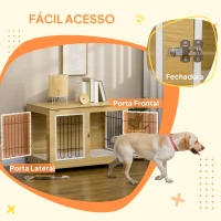 PawHut Gaiola para Cães com Mesa Auxiliar e Almofada Lavável Gaiola para Animais com Estrutura de Aço para Cães Médios e Grandes 90x58x65 cm Carvalho(m-6)