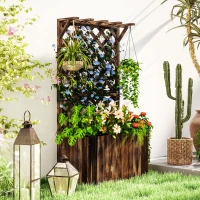 Outsunny Plantenbak met spaljé, houten bloembak, tuinspaljé 64 x 33 x 122 cm Verkoold(m-2)