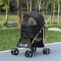 PawHut Poussette pour chien chat 2 en 1 avec nacelle amovible caisse de transport pliable tissu 600D Oxford - noir(m-10)