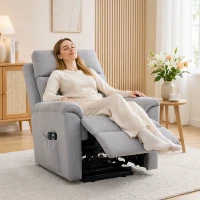 HOMCOM Power lift recliner chair with Massage and Heat, Terry Cloth Electric Lift Chair with Spring Cushion, Light Grey(m-14)