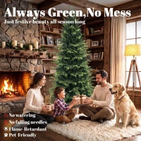 HOMCOM Geneva Fir Hinged Xmas Tree, 6ft/180cm Artificial Christmas Tree with 1610 Branch Tips, Foldable Steel Stand, Green(m-4)