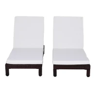 Outsunny Conjunto de 2 Tumbonas de Jardín Tumbonas de Ratán PE Reclinable en 5 Posiciones para Terraza Patio 196x65x22 cm Marrón(m-10)
