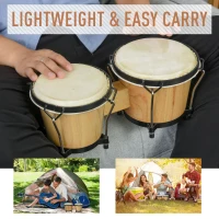 HOMCOM Wooden Bongo Drum Set Φ7.75" & Φ7" w/ Drum Head, Percussion Instrument, Drums, Tuning Wrench For Adults Beginners(m-6)