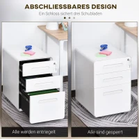 Vinsetto rolcontainer, archiefkast, kantoorcontainer met 3 lades, kantoorkast, opslag, container, staal, wit, 39 x 48 x 59 cm(m-4)