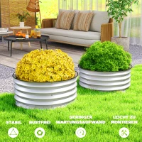 Outsunny 2er-Set Hochbeet Pflanzenbeet, modulares Hochbett, 2 Stück, ohne Boden, Ø60 x 30 cm. Silber(m-7)