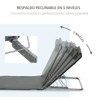 Outsunny Set de 2 Esterillas de Playa Plegables 124x53x35-45 cm con Respaldo Ajustable 5 Niveles y Reposacabezas Esteras de Playa Portátil Tela Oxford Acero con Bolsa Transporte para Jardín Gris(m-4)