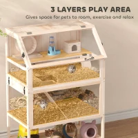 PawHut Wooden Hamster Cage with Detachable Lower Floor, Storage Shelf, Hut, Seesaw, Exercise Wheel, Ramps for Hamster(m-4)