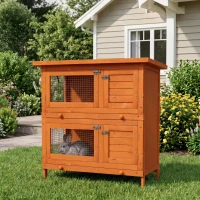 PawHut Clapier à lapin cage à lapin double niveau plateaux coulissants 4 portes verrouillables toit ouvrant 90L x 45l x 90H cm(m-10)