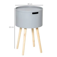 HOMCOM Modern Side Table with Hidden Storage Space, Round Night Stand with Removable Tray Wood Frame End Coffee Table for Living Room, Set of 2, Grey(m-3)