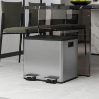 HOMCOM Papelera de Cocina de Acero Inoxidable con 2 Compartimentos 2x15L Pedales Tapas de Cierre Suave y Cubo Extraíble Plata(m-10)