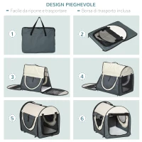 PawHut Trasportino per Animali Domestici Pieghevole in Oxford con Cuscino Rimovibile Lavabile e Borsa per Trasporto, 46x36x41cm, Grigio scuro(m-8)