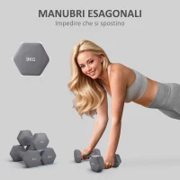 SPORTNOW Set 2 Manubri Esagonali da 9 kg in Metallo e Plastica con Impugnatura Antiscivolo, 25x11x11cm, Grigio(m-3)