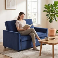 HOMCOM 2 Seater Sofa Bed, 3-in-1 Convertible Pull Out Sleeper Sofa with Click-Clack Adjustable Backrest, Dark Blue(m-9)