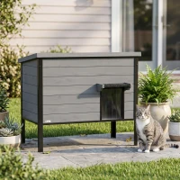 PawHut Weerbestendig kattenhuis met opklapbaar dak en uitneembare bodem, ingang voor 1-2 katten tot 12 kg, 85x55x70 cm, lichtgrijs(m-10)