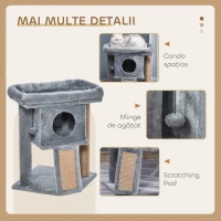 PawHut Arbor pentru Pisici cu Căsuță și Pat din Pluș, Zgâriător din Iută și Minge, Gri(m-5)