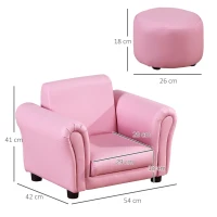 HOMCOM Toddler Chair Single Seater Kids Sofa Set, 54 x 42 x 41cm, Kids Sofa with Stool, Pink(m-3)