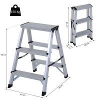 HOMCOM Marchepied escabeau double pliant antidérapant hauteur max. 59 cm charge max. 150 Kg aluminium(m-3)