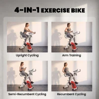 SPORTNOW 4-In-1 Folding Exercise Bike with Resistance Bands, Bluetooth App, 8-Level Magnetic Resistance, LCD Display, Orange(m-4)