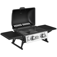 Outsunny Gasbarbecue 5,6 KW met 2 Roestvrijstalen Branders en Zijtafels, Drukregelaar 101 x 48 x 41 cm Zwart