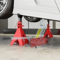 HOMCOM Steunbeen 6 Ton Draagvermogen 2 St. Steunbenen inclusief 2 veiligheidspennen Hoogteverstelbaar Rood(m-8)