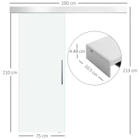 HOMCOM Porta Scorrevole in Vetro Trasparente con Binario e Maniglia in Alluminio per Bagno Cucina Studio 210x75x0.8cm(m-3)