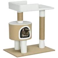 PawHut Krabpaal Kattenboom Kattenhol, 1 Kattenhol, 1 Ligvlak, 70 cm x 49 cm x 79 cm, Natuur + Wit(m-11)