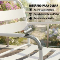 Outsunny Conjunto de Jardín Exterior de 3 Piezas de Acero Galvanizado con 2 Sillas y Mesa de Vidrio Templado Blanco(m-5)