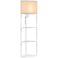 HOMCOM Corner Floor Lamp with Shelves, Tall Standing Lamps for Living Room, with Pull Chain Switch Bulb not Included, White(m-11)