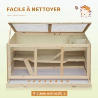 PawHut Cage à hamster cage gerbilles 2 niveaux toit ouvrable fenêtres cabane 2 échelle, 115 x 57 x 55 cm, effet bois naturel(m-7)