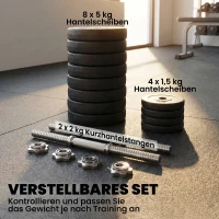 HOMCOM 2x Korte Halters, 50 kg Halterset met 2 korte halterstangen(m-6)