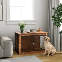PawHut Dog Crate Furniture with Openable Top, Two Doors, for Large Dogs, Rustic Brown(m-10)