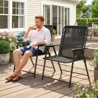 Outsunny Folding Garden Chairs Set of 2, Outdoor Dining Chairs with Wide Texteline Seat, High Back and Armrests, Black(m-10)
