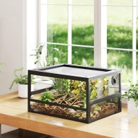PawHut Rettilario Rialzato e Pieghevole con Coperchio e Pareti in Vetro Temperato e Plastica, 60x45x32 cm, Nero(m-10)