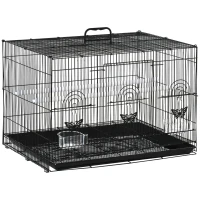 PawHut Gabbia per Uccelli con 2 Posatoi e 3 Ingressi in Filo Metallico e Plastica, 60x41x41 cm, Nero(m-1)