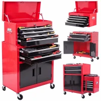 HOMCOM Tool Chest, Metal Tool Cabinet on Wheels with 6 Drawers, Pegboard, Top Chest and Roller Cabinet Combo, 61.6 x 33 x 108cm, Red and Black(m-10)