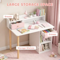 AIYAPLAY 2 Pieces Children Study Table with Hutch, Kids Desk and Chair Set with Storage, Drawer, Shelves, Pink(m-5)