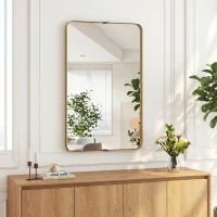 HOMCOM Rectangular Wall Mirror, 90 x 60 cm Wall Mounted Bathroom Mirror w/ Aluminium Alloy Frame and Tempered Glass, Gold Tone(m-2)