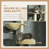 PawHut Arranhador para Gatos do Solo ao Teto de 230-250 cm  com Altura Ajustável Múltiplas Plataformas Rede Bolas Suspensas Bege(m-4)
