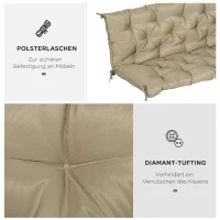 Outsunny 3-zits bankkussen 150x98x8 cm bankkussen met bandjes, bankpolster voor tuinmeubelen Hollywoodschommel, Khaki(m-6)