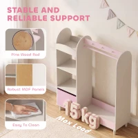 AIYAPLAY Kids Clothing Rack, Kids Wardrobe with Glowing Lights Mirror, Non-Woven Drawer and Shelves for Bedroom, Ages 3-8, Pink(m-7)
