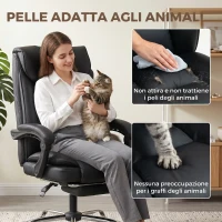 HOMCOM Sedia da Ufficio Reclinabile a 155° con Poggiapiedi, Doppia Imbottitura e Rivestimento in Finta Pelle, Nero(m-5)
