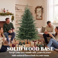 HOMCOM 150cm Artificial Christmas Tree Full Hinged Xmas Tree Solid Pine Wood Stand, Green(m-8)