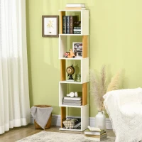 HOMCOM Estantería Librería en Forma S Estantería para Libros con 5 Estantes para Salón Oficina 33x28x161 cm Blanco(m-10)