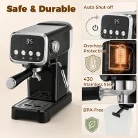 HOMCOM Espresso Machine, 20-Bar Cappuccino Coffee Maker with Frother Wand, 1.2 L Water Tank, Black(m-9)