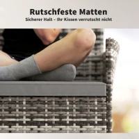 Outsunny 2-zits Rattan Tuinbank PE-Rattan Outdoor Terrasbank met Kussen, Anti-slip Matten, Stalen Frame, Lichtgrijs(m-7)
